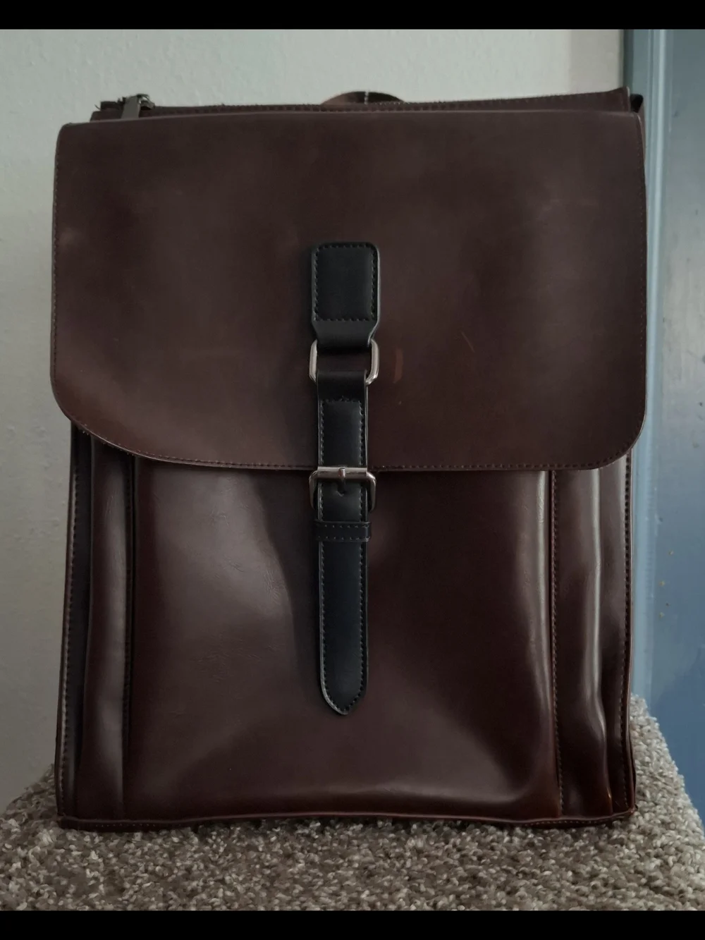 Women's Dark Brown Leather Backpack with Black Strap - Sleek Urban Carry